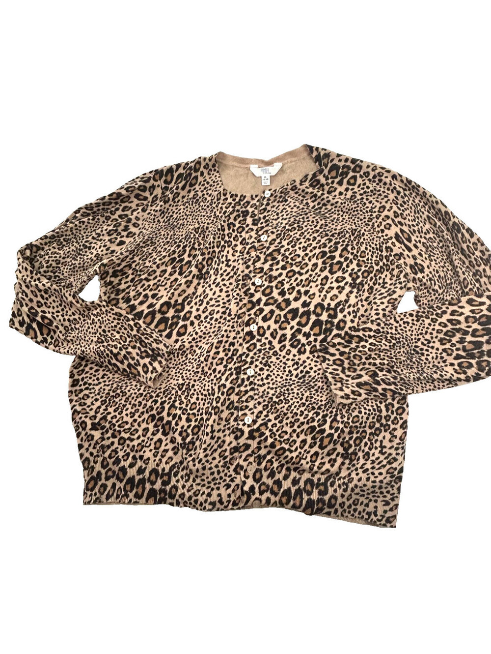 Time Tru Leopard Boyfriend Cardigan SWEATER button front Size XL